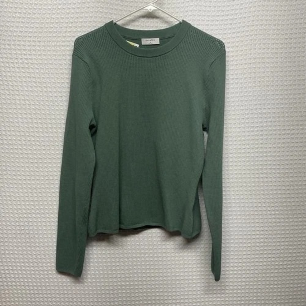 Babaton Green Waffle Knit Thermal Long Slv.‎ T-Shirt Women XL China Cotton Blend